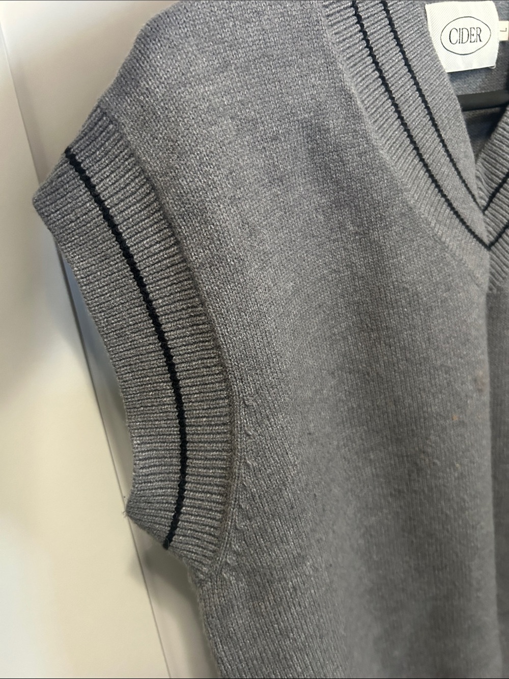 Cider Women’s Gray V-Neck Knit Sweater Vest with Teddy Bear Patch - Picture 9 of 10